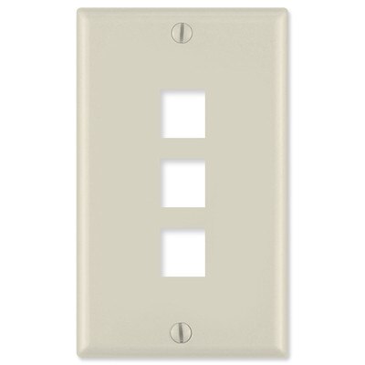 Leviton QuickPort Wallplate, 1-Gang, 3-Port, Light Almond